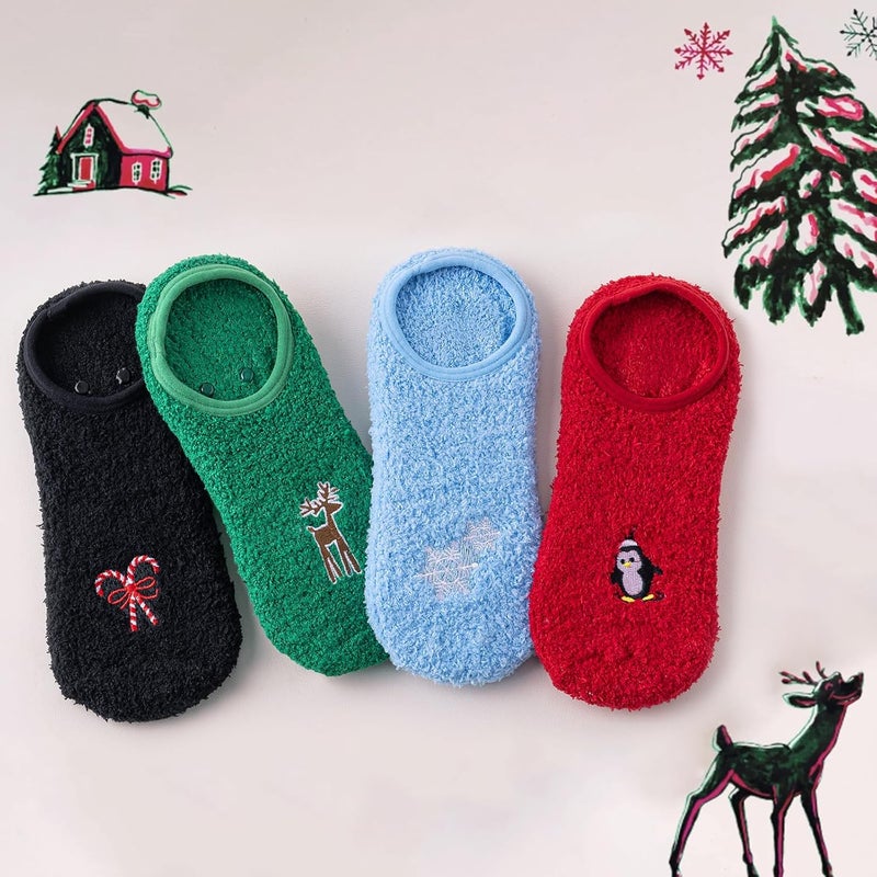 AmazingStone 3Pairs Cozy Winter Fuzzy Socks for Women With Grip Anti-Slip Fluffy Plush House Warm Ankle Socks - Image 2